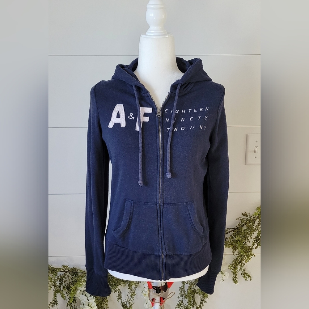 Abercrombie & Fitch Embroidered Applique Logo Zip Up Hoodie Jacket
